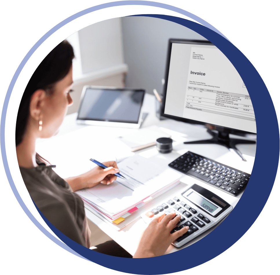 businesswoman calculating an invoice