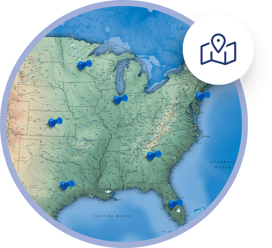 multi-state-photo United States map with pins marking various places, representing a multi-state business in need of tax help