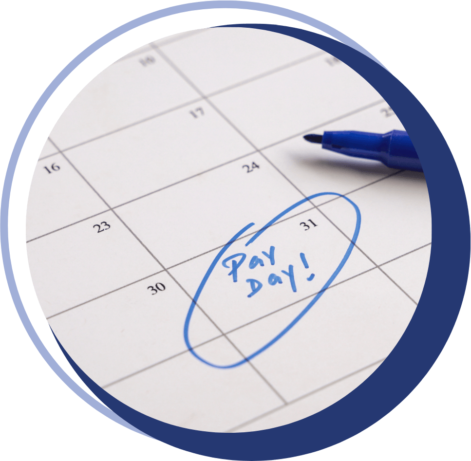 payroll-services-photo calendar with Pay Day written in blue pen and circled, indicating confidence in the company's North Port payroll service provider