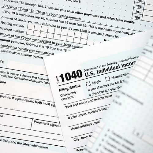 1040 US individual income tax return form blank close up representing tax services